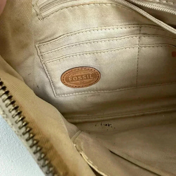 Fossil Coated Canvas Leather Sadie Crossbody Bag Bone White Brown - Picture 9 of 13